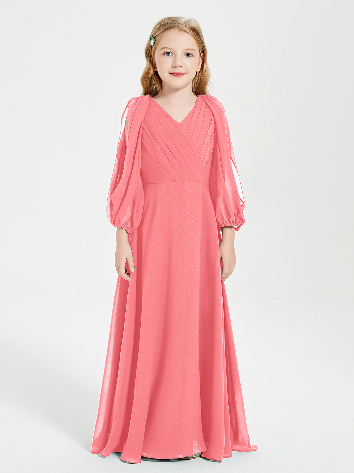 Modest Long Sleeved Junior Bridesmaid Gowns Watermelon